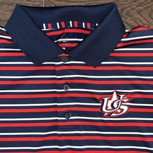 Mens Red White & Blue Poly Team USA sewn logo Baseball golf polo tennis shirt L